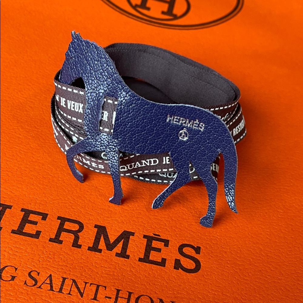 Hermès Petit H Navy Blue Horse Charm on Petit H Ribbon